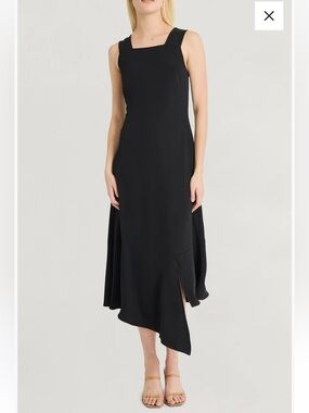 Luxely Black Asymmetric Sleeveless Midi Dress size 6.